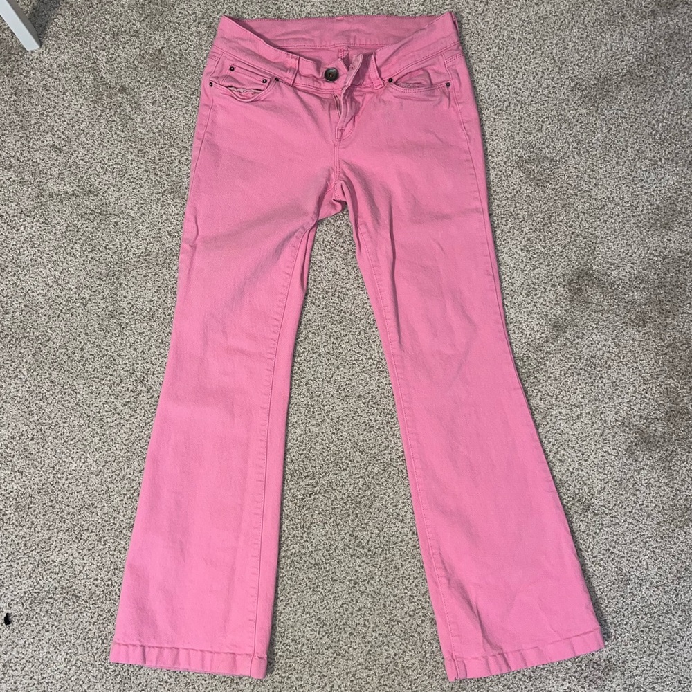 Pink low rise flare jeans